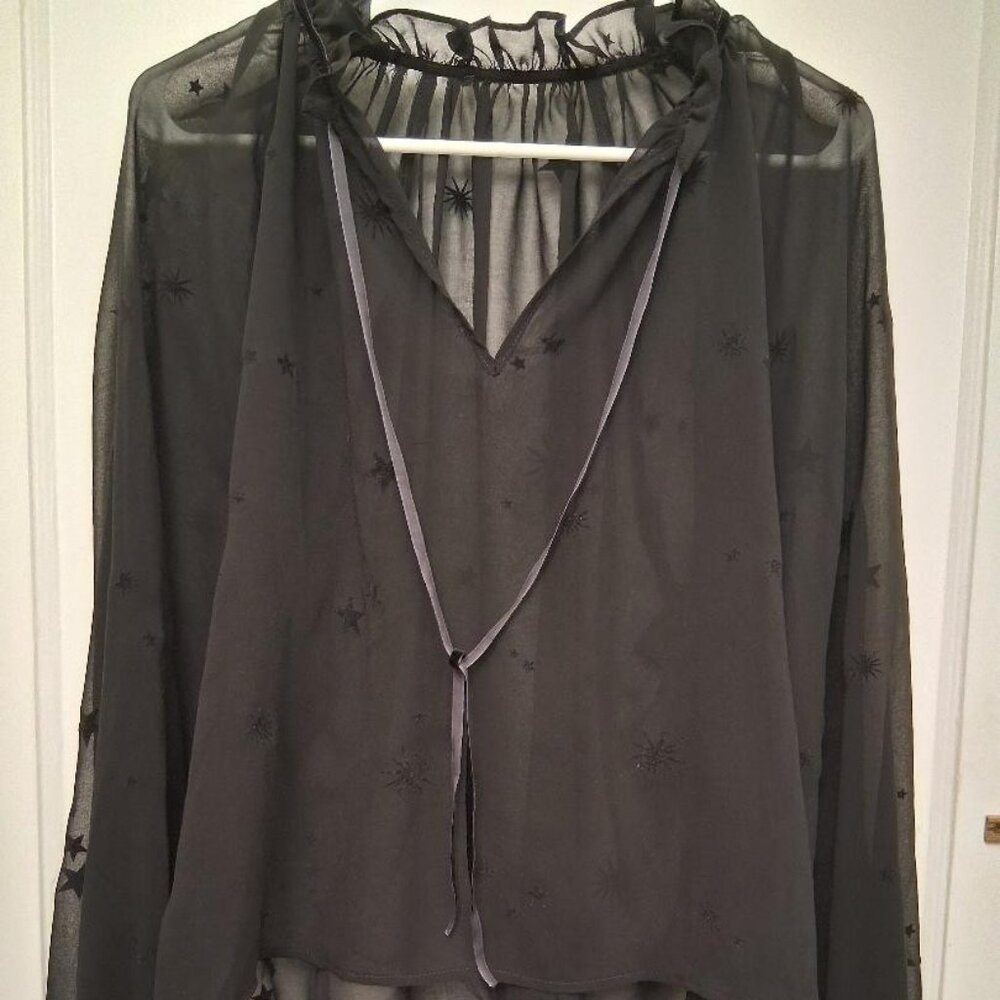 Women's Black Sheer Long Sleeve Blouse